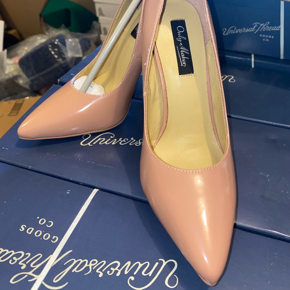 Only Makers Baby Pink Pointed Toe Slip On High Heel Pumps